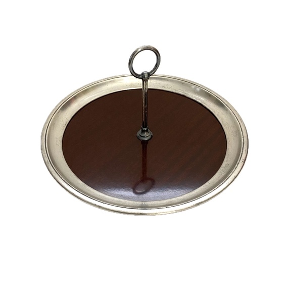 Vintage Cresent Barware Tray with handle MCM Walnut Formica Silverplated - Picture 2 of 4